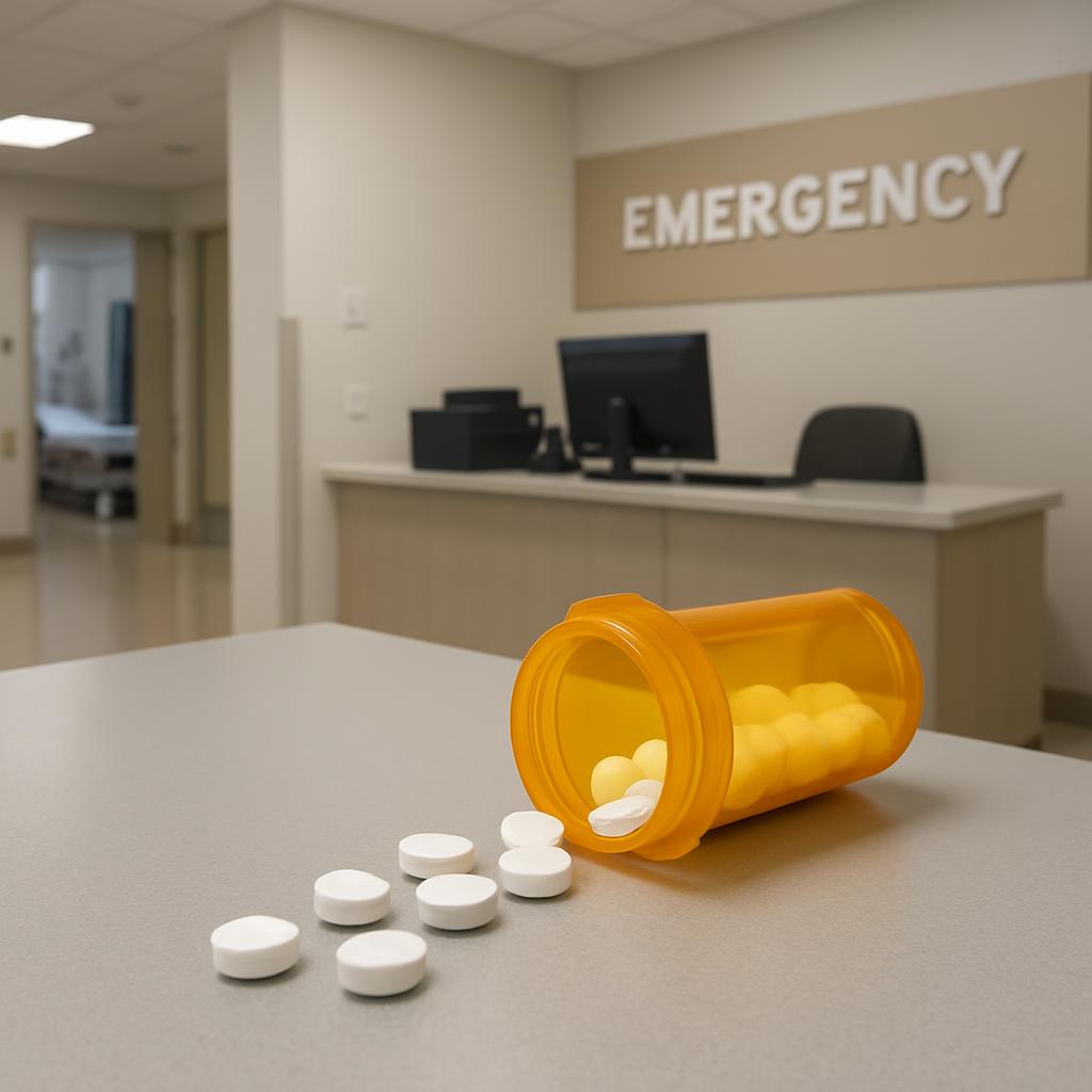 The image depicts an emergency room, with the word "EMERGENCY" visible on the wall.